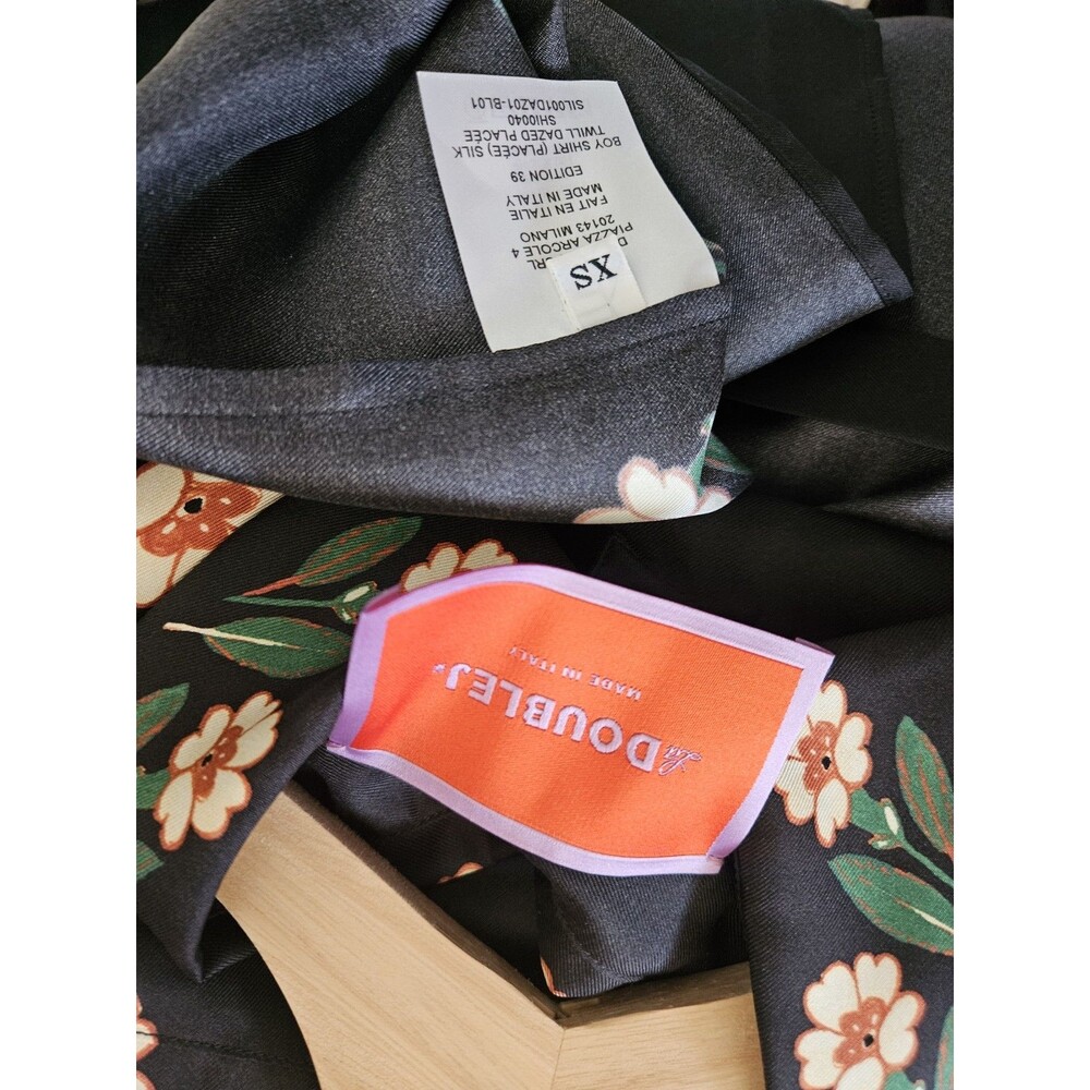 La Double J Dazed Placée Black Floral Silk Blouse Boy Style Button Up Shirt - Picture 10 of 11